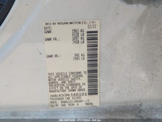 1N4BL4CV3PN340101 Nissan Altima Sr Fwd