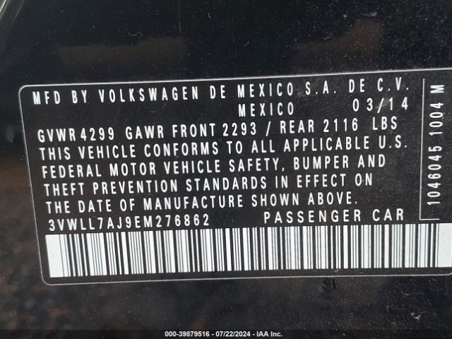 3VWLL7AJ9EM276862 Volkswagen Jetta 2.0l Tdi