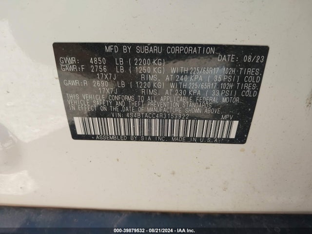 4S4BTACC4R3153922 Subaru na, u5