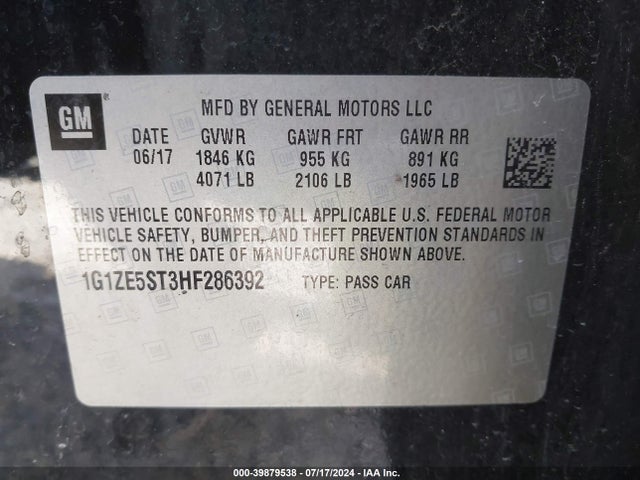 Chevrolet MALIBU 1LT 2017 1G1ZE5ST3HF286392 Image 9