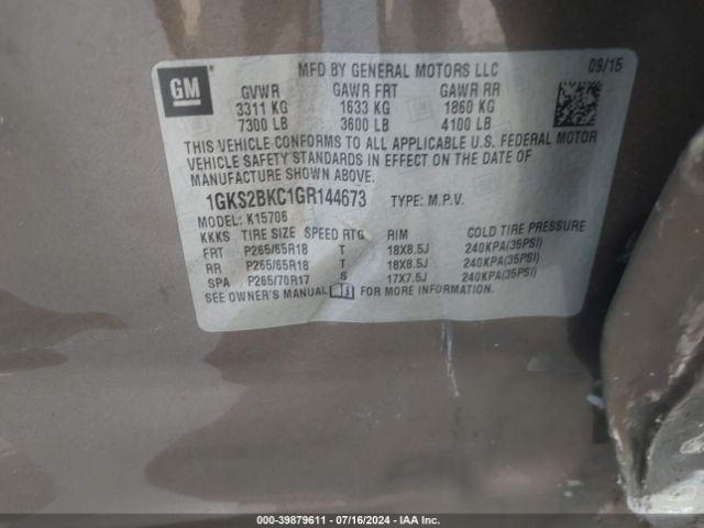 1GKS2BKC1GR144673 GMC YUKON SLT