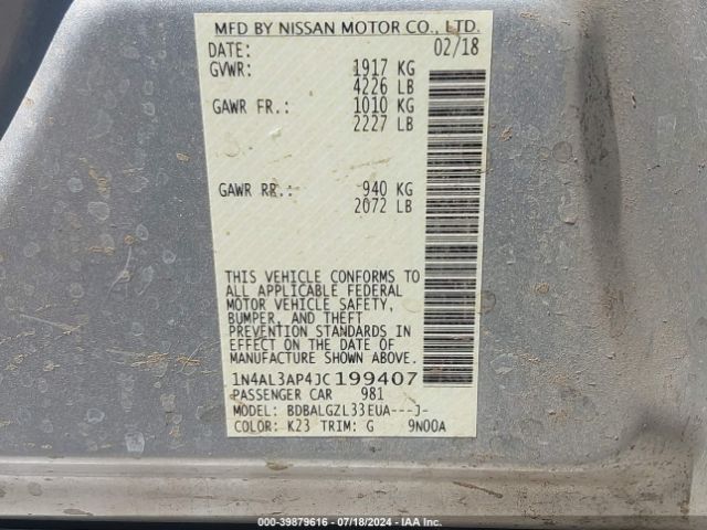 2018 NISSAN ALTIMA 1N4AL3AP4JC199407 Photo 8