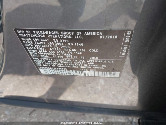 1V2NR2CA1JC588890 Volkswagen Atlas 3.6l V6 Sel Premium