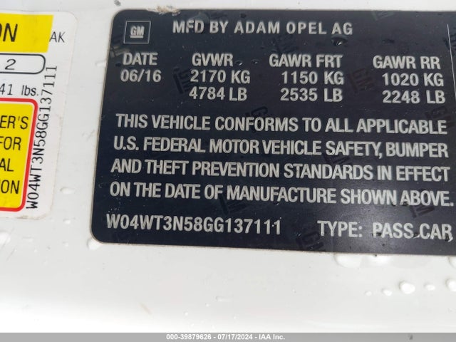 W04WT3N58GG137111 Buick Cascada Premium