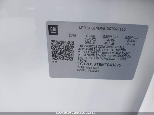 Chevrolet Malibu Fwd Ls 2021 1G1ZB5ST8MF043275 Image 9