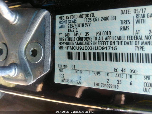 Ford Escape Titanium 2017 1FMCU9JDXHUD91715 Image 9