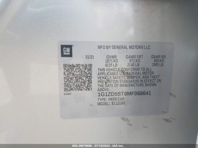 1G1ZD5ST8MF068641 Chevrolet Malibu Fwd Lt