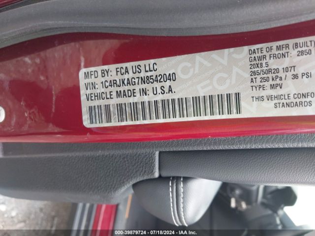 1C4RJKAG7N8542040 Jeep Grand Cherokee L Altitude 4x4