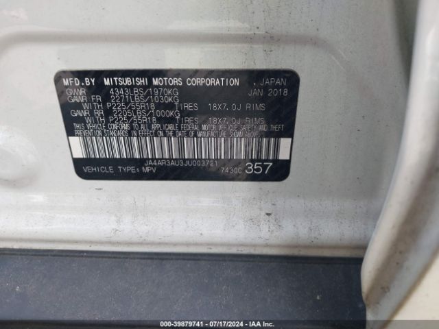 JA4AR3AU3JU003721 Mitsubishi Outlander Sport 2.0 Le