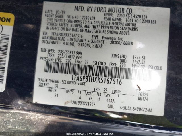 1FA6P8THXK5167516 Ford Mustang Ecoboost