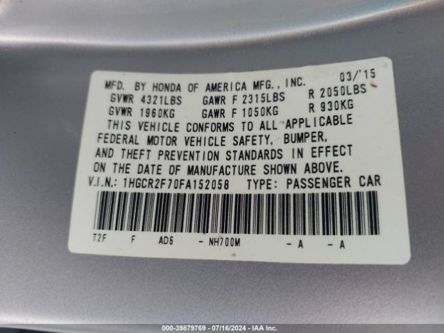 1HGCR2F70FA152058 Honda ACCORD EX