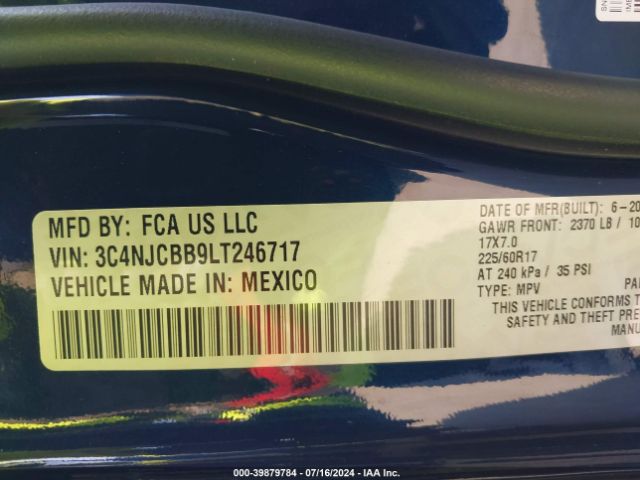 3C4NJCBB9LT246717 Jeep Compass Latitude Fwd