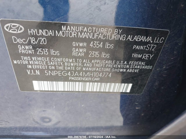 Hyundai SONATA SE 2021 5NPEG4JA4MH104774 Image 9