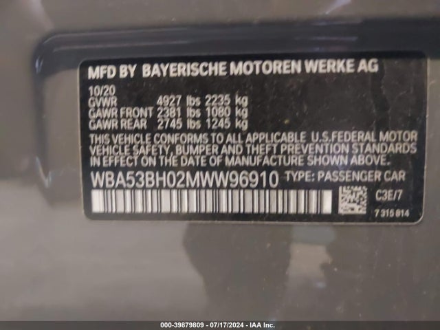 WBA53BH02MWW96910 BMW 530I