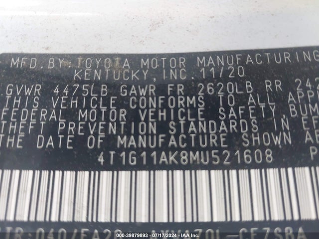 Toyota CAMRY SE 2021 4T1G11AK8MU521608 Image 9