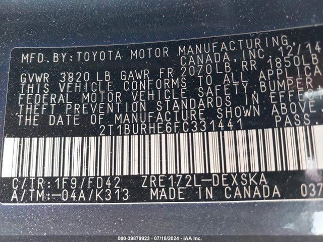 Toyota Corolla S Plus 2015 2T1BURHE6FC331441 Image 12