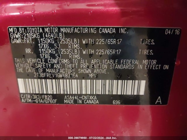 Toyota RAV4 LE 2016 2T3BFREV1GW483164 Image 9