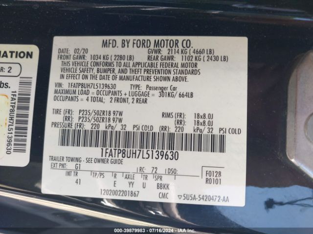 1FATP8UH7L5139630 Ford Mustang Ecoboost Premium