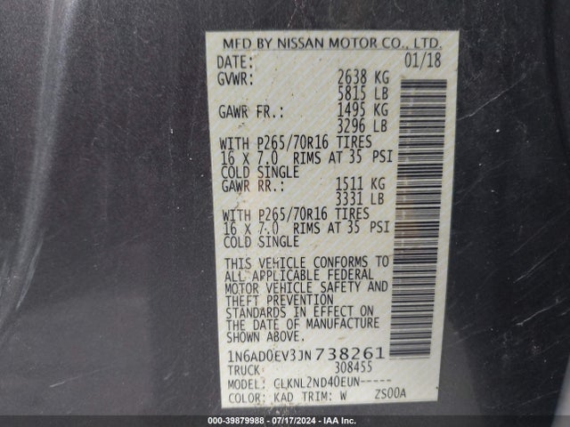 Nissan Frontier Sv V6 2018 1N6AD0EV3JN738261 Image 9