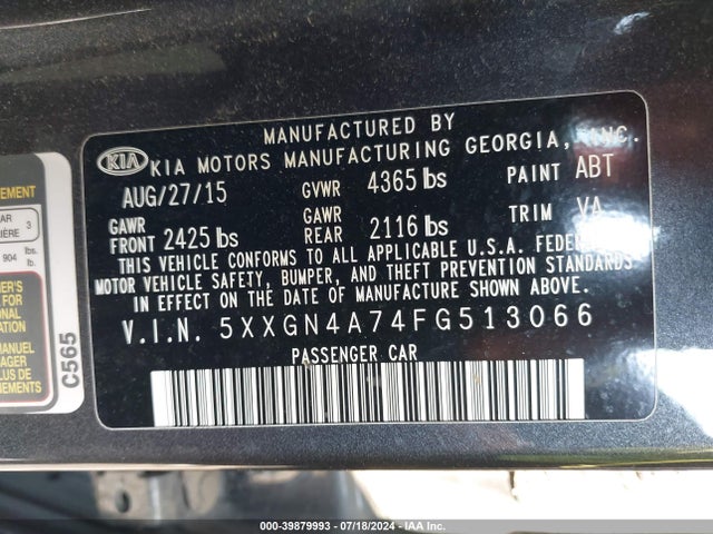 KIA OPTIMA EX 2015 5XXGN4A74FG513066 Image 9