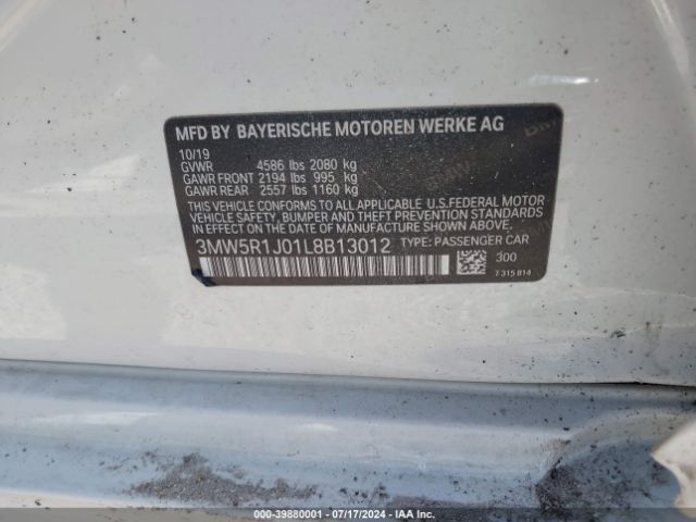 3MW5R1J01L8B13012 BMW 330I