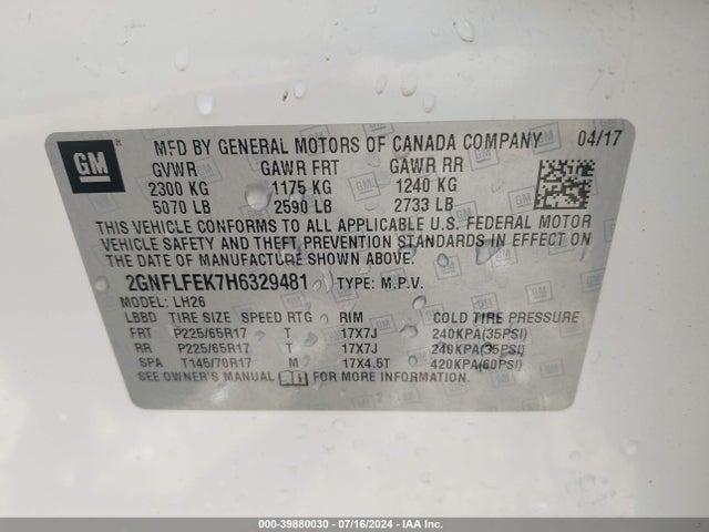 Chevrolet EQUINOX LT 2017 2GNFLFEK7H6329481 Image 9