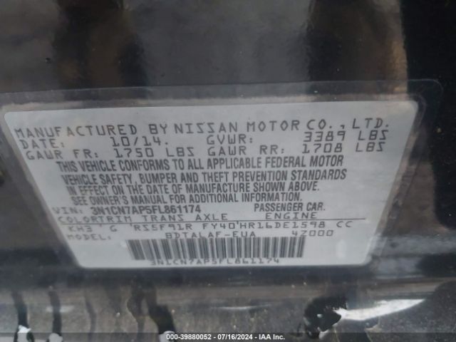 3N1CN7AP5FL861174 Nissan Versa 1.6 S