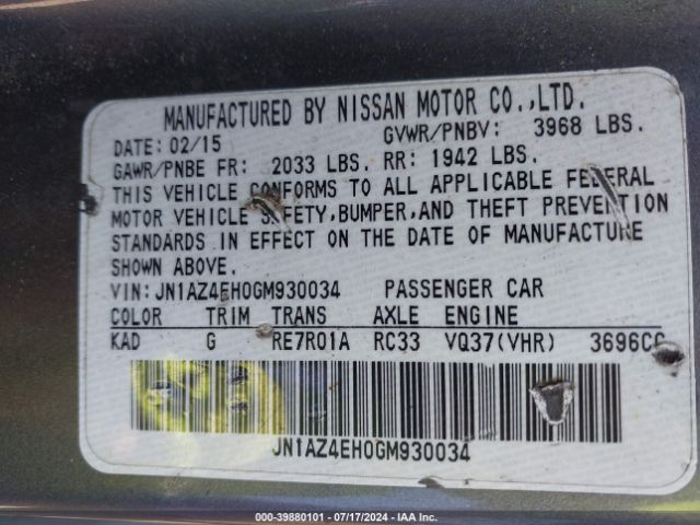 JN1AZ4EH0GM930034 Nissan 370Z