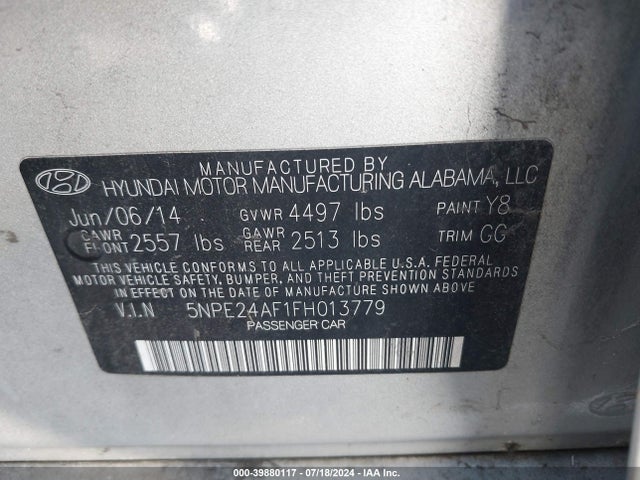 Hyundai SONATA SE 2015 5NPE24AF1FH013779 Image 9