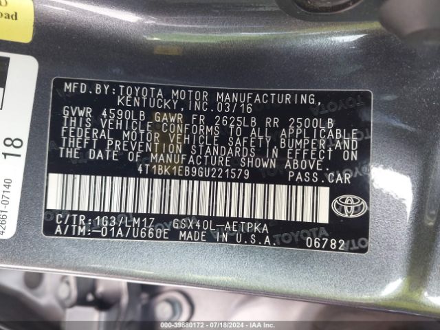 4T1BK1EB9GU221579 Toyota AVALON LIMITED