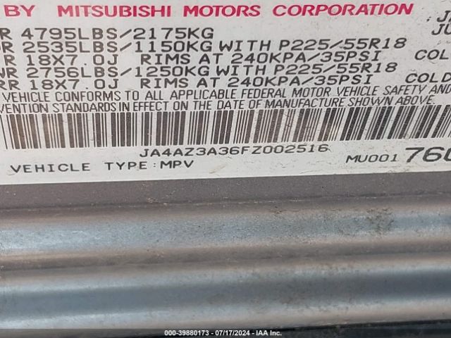 JA4AZ3A36FZ002516 Mitsubishi Outlander Se