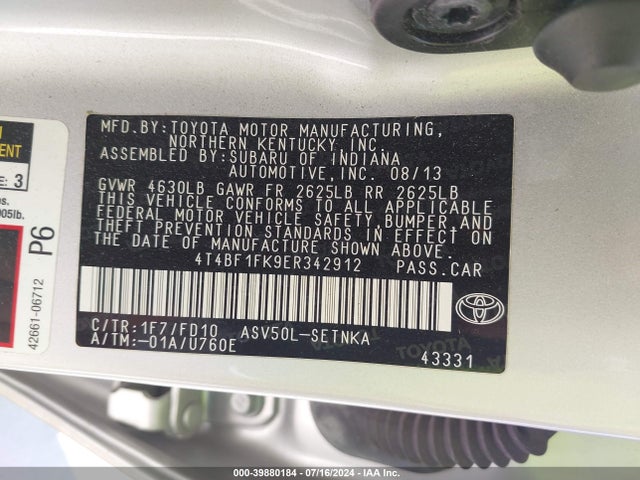 Toyota CAMRY LE 2014 4T4BF1FK9ER342912 Image 9