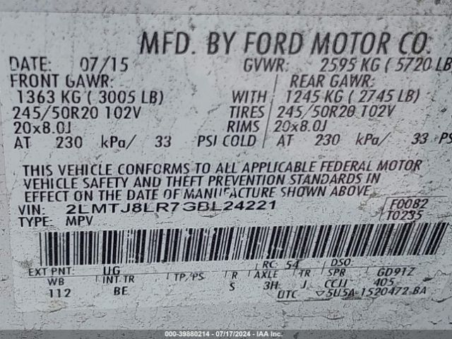 2LMTJ8LR7GBL24221 Lincoln Mkx Reserve