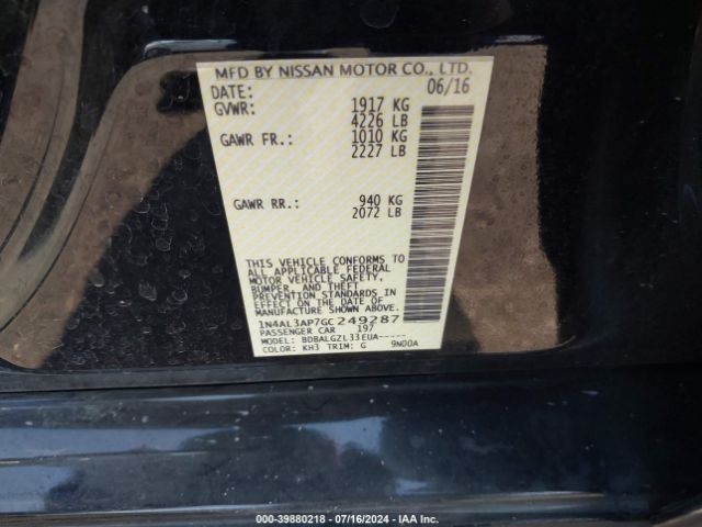 1N4AL3AP7GC249287 Nissan Altima 2.5/2.5 S/2.5 Sl/2.5 Sr/2.5 Sv