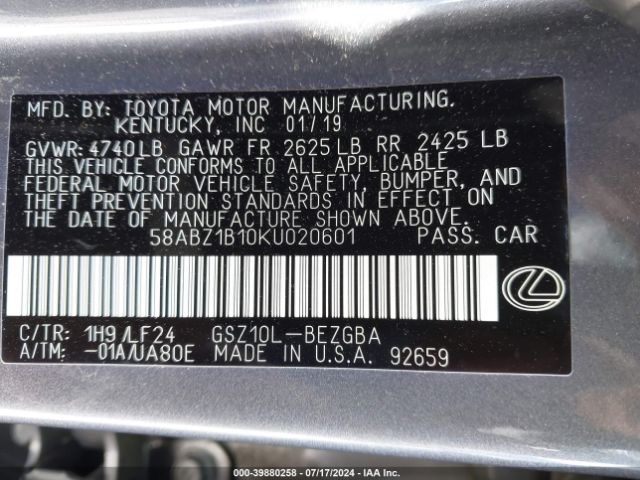 58ABZ1B10KU020601 Lexus Es 350 F Sport