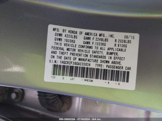 1HGCR2F36GA030934 Honda ACCORD LX