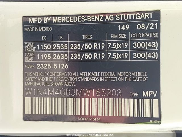 W1N4M4GB3MW165203 Mercedes-Benz GLB 250