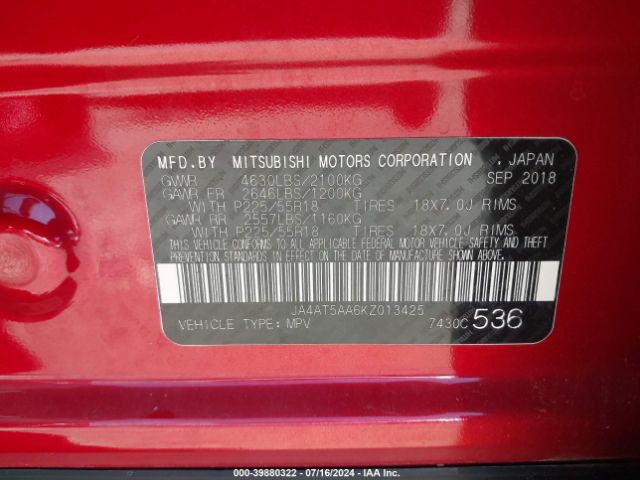 JA4AT5AA6KZ013425 Mitsubishi Eclipse Cross Se
