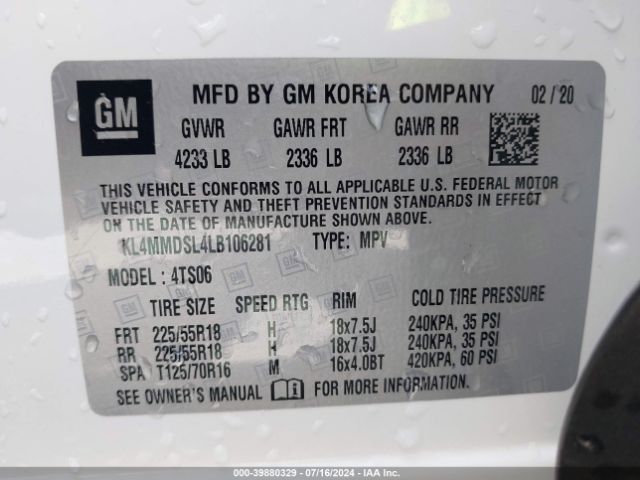 KL4MMDSL4LB106281 Buick Encore Gx Fwd Select