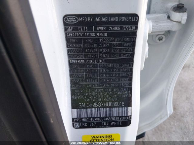 SALCR2BGXHH636018 Land Rover Discovery Sport Hse