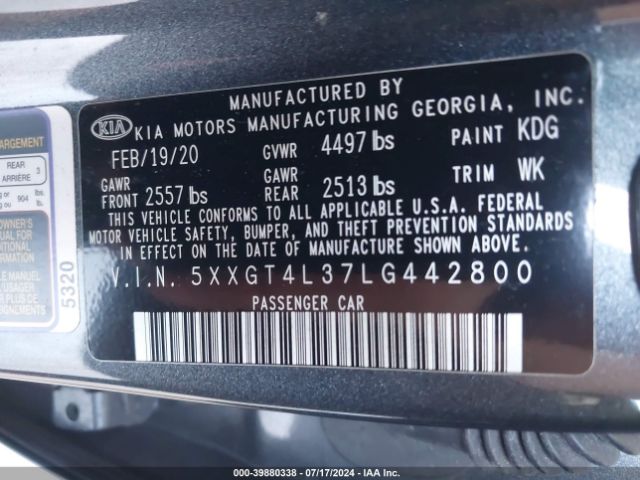 5XXGT4L37LG442800 KIA Optima Se