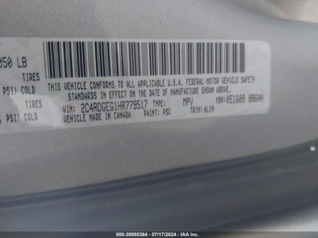 2C4RDGEG1HR779517 Dodge Grand Caravan Gt