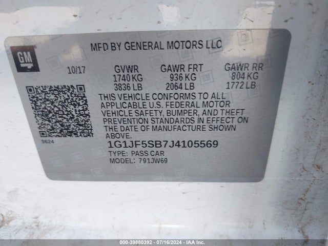 Chevrolet Sonic Premier Auto 2018 1G1JF5SB7J4105569 Image 58