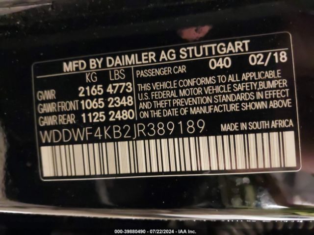 WDDWF4KB2JR389189 Mercedes-Benz C 300 4matic