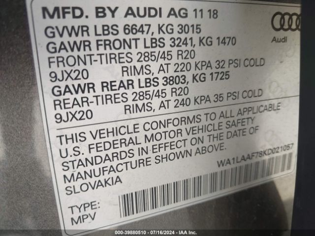 WA1LAAF78KD021057 Audi Q7 55 Premium