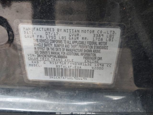 3N1CN7AP1HL906694 Nissan Versa 1.6 S