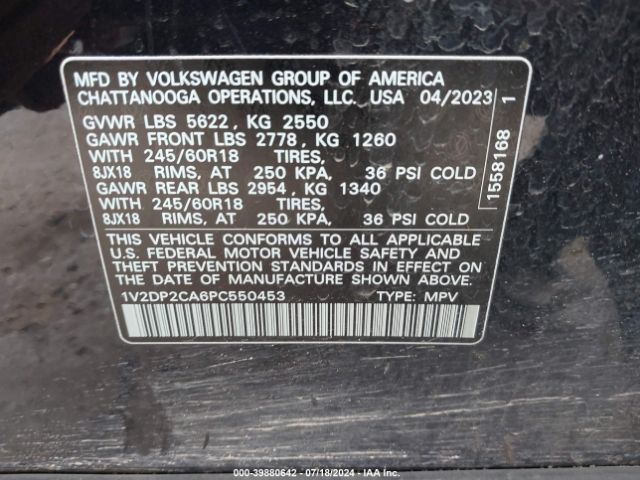 1V2DP2CA6PC550453 Volkswagen Atlas 2.0t Se