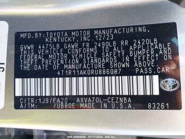 Toyota CAMRY LE 2024 4T1R11AK0RU886087 Image 9