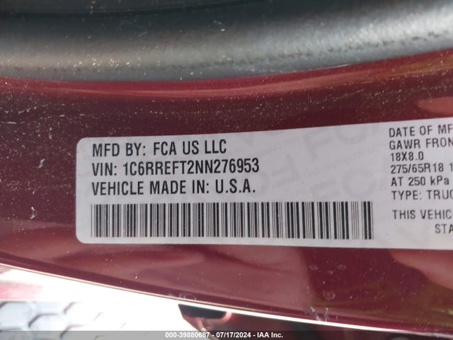 1C6RREFT2NN276953 RAM 1500 Lone Star  4x2 5'7 Box