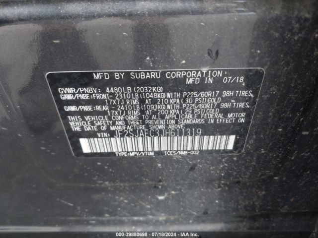 JF2SJAEC3JH611319 Subaru Forester 2.5i Premium